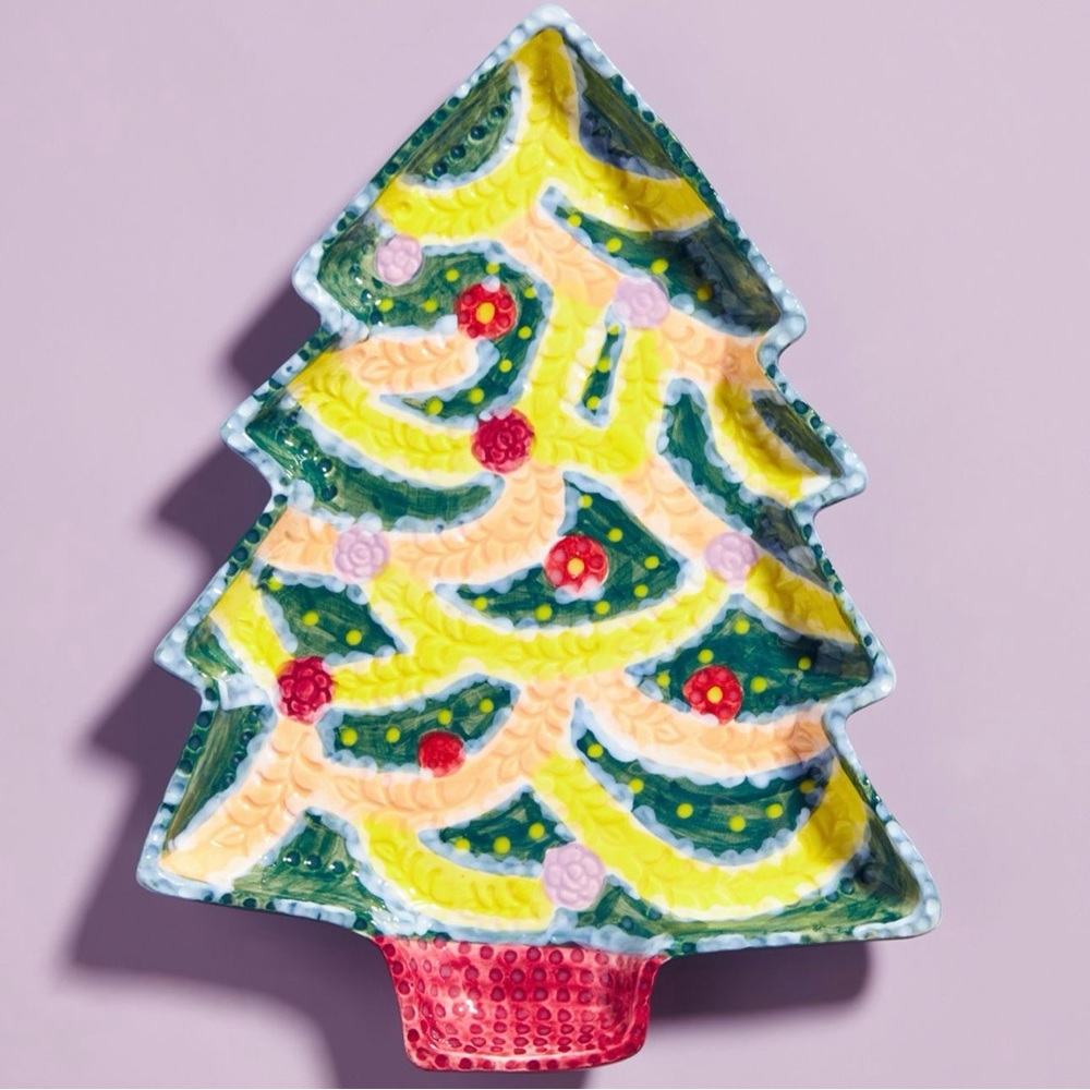 Anthropologie Nathalie Lete Christmas Tree Dessert Plate
